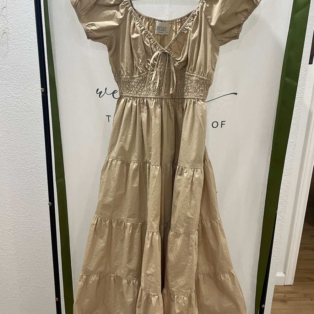 Tan Puff Sleeve Maxi Dress